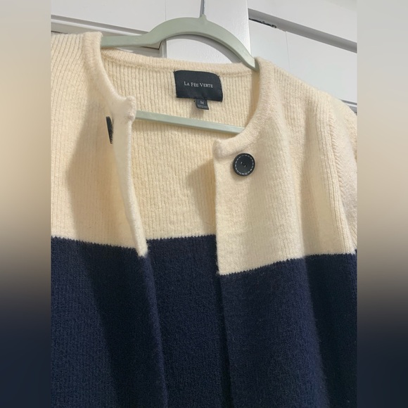 EUC Anthropologie La FEE VERTE striped cardigan sweater wool blend size Medium - Picture 4 of 7